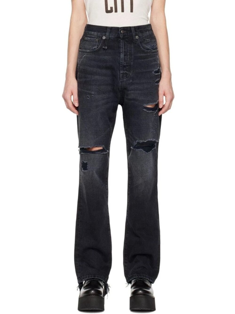 R13 sz 33 Black Izzy Drop Jeans distressed Jake Black Made in Italy high rise